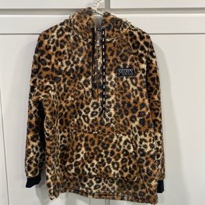 PINK leopard zip-up hoodie Size XS🖤🤍🤎